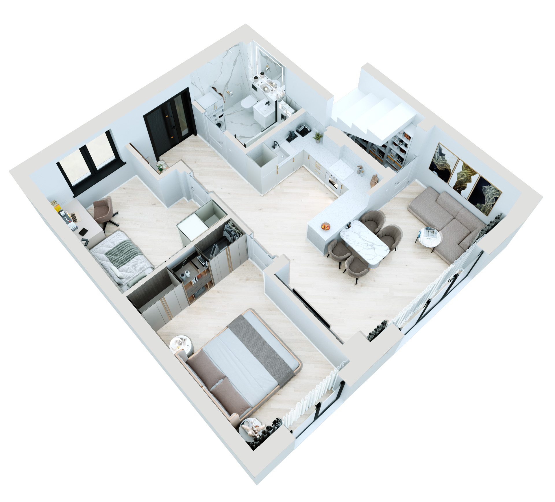 Rzut 3D, parter 57 m²